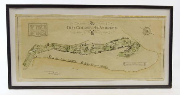 Scotland Early Golf Map: Old Course St. Andrews Map. Surveyed by A. MacKenize Architect, 1924. McCorquodale & Co., Glasgow, C. 1924. Sight 10 3/4" x 24 1/2".