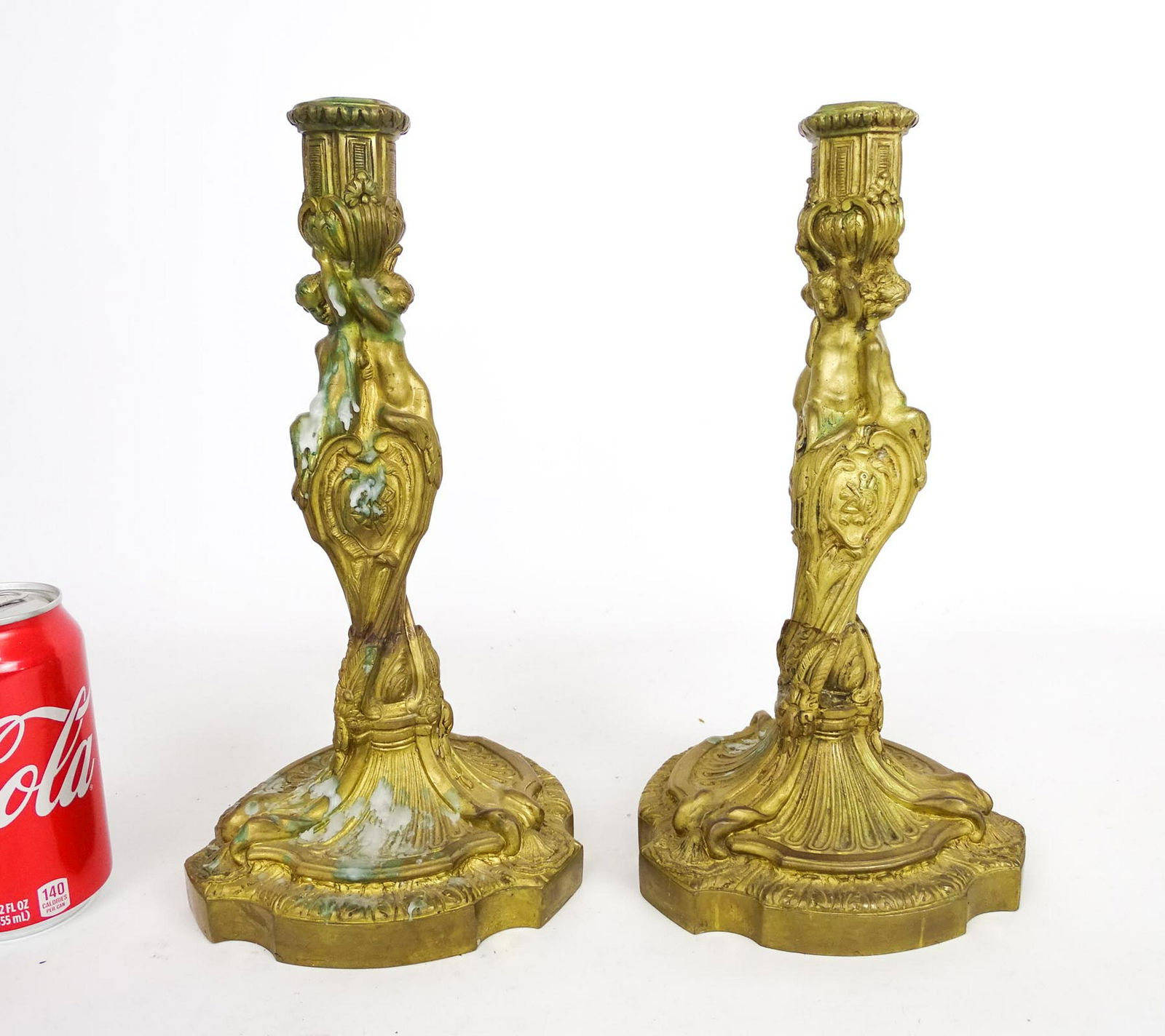 Pair French Figural Brass Candlesticks (1 of 5)