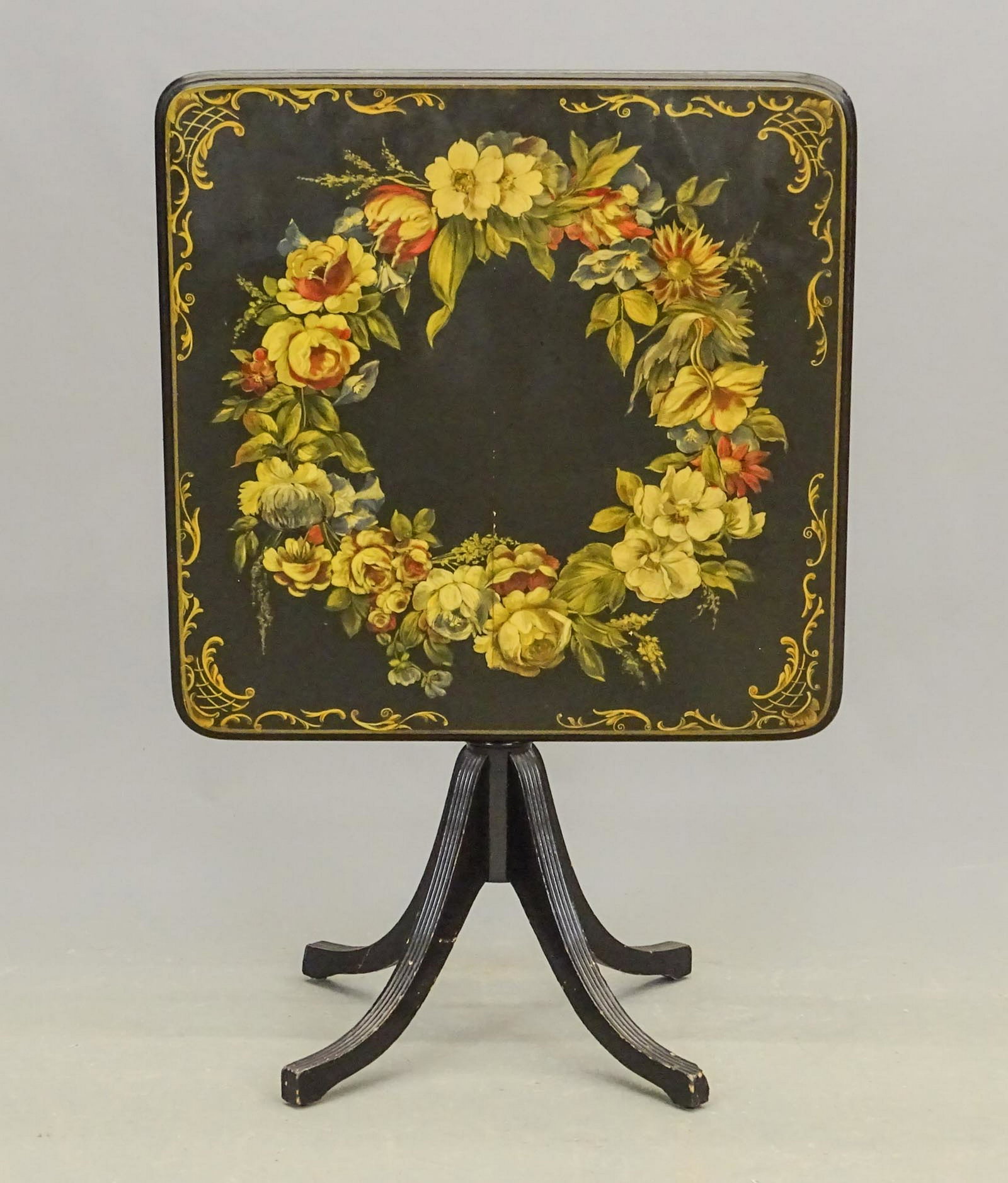 Tilt Top Table: Decorative tilt top table. 27" x 26", 27 1/2" Ht..