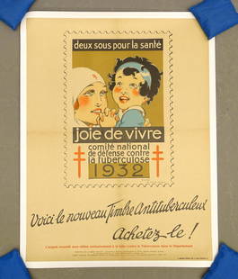 French Poster: Early French poster. Mounted on linen. Rene Vincent 1932. 32 1/2" x 25" overall on linen.