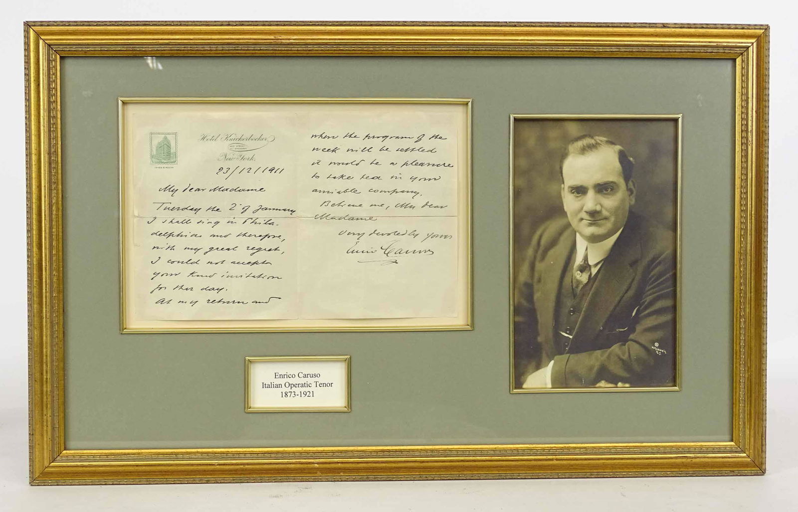 Enrico Caruso Autographed Letter (1 of 4)