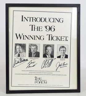 Autographed Poster: 1996 The New Jersey Forum autographed poster, "INTRODUCING THE '96 WINNING TICKET", (Mike Wallace, William Bennett, Colin Powell, Jeb Bush). Frame overall 15 1/4" x 12 3/4".