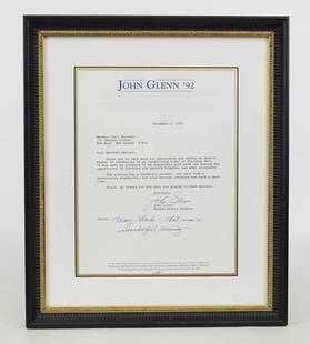 John Glenn Autographed Letter: John Glenn autographed letter. December 2, 1991. Sight 11" x 8 1/4".