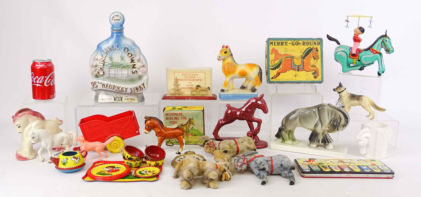 Misc. Lot: Misc. lot of horse and donkey toys including windups, ceramics etc..