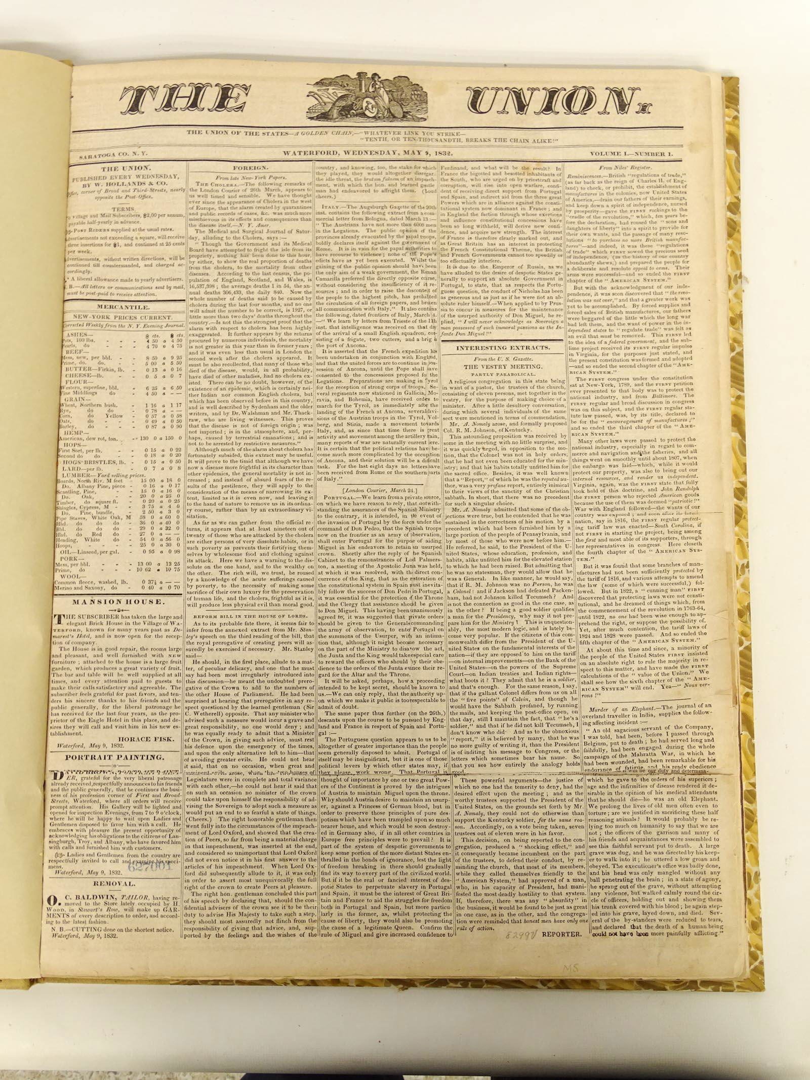 Bound Volume Of 1832 The Union (1 of 3)