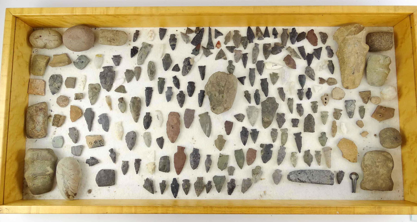 Native American Arrowheads: Large case of Native American stone artifacts and arrowheads. Case included (40 1/2" x 20" x 3 1/2").