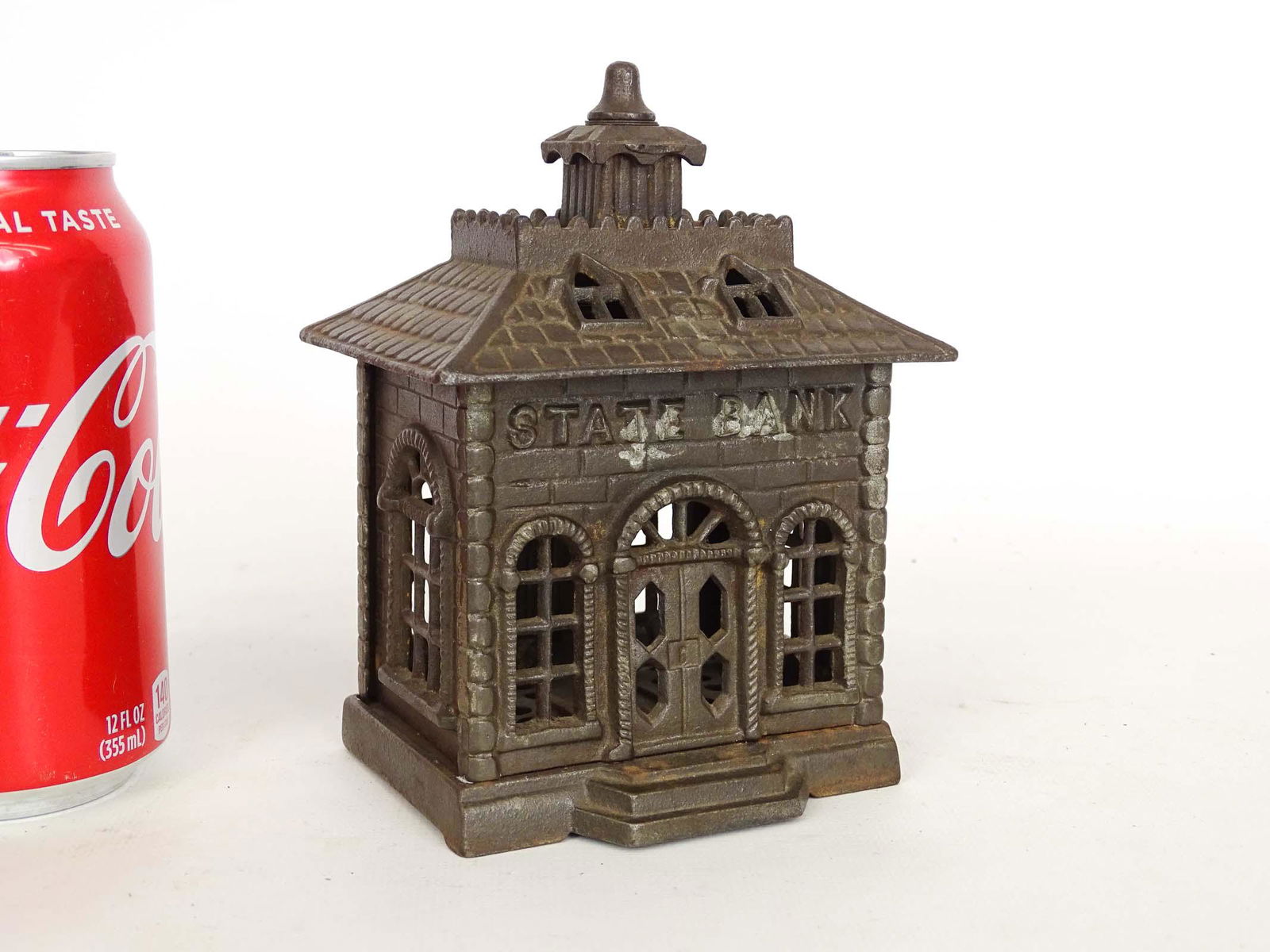 Early Cast Iron Cupola State Bank: Early cast iron cupola State Bank. 4 1/4" x 3" x 5 1/2".