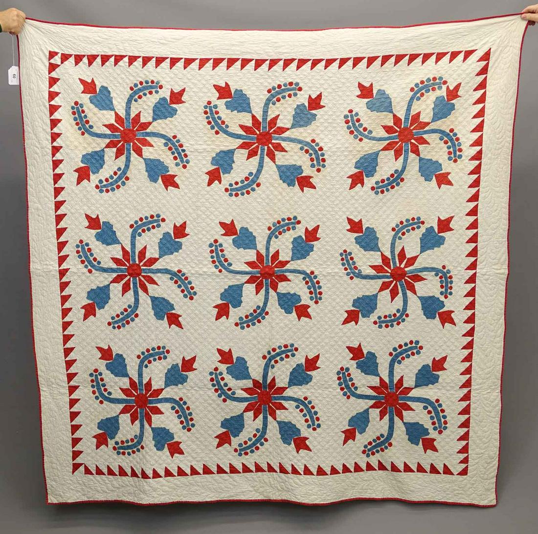 C. 1870 Blue & Red Applique Quilt (1 of 4)