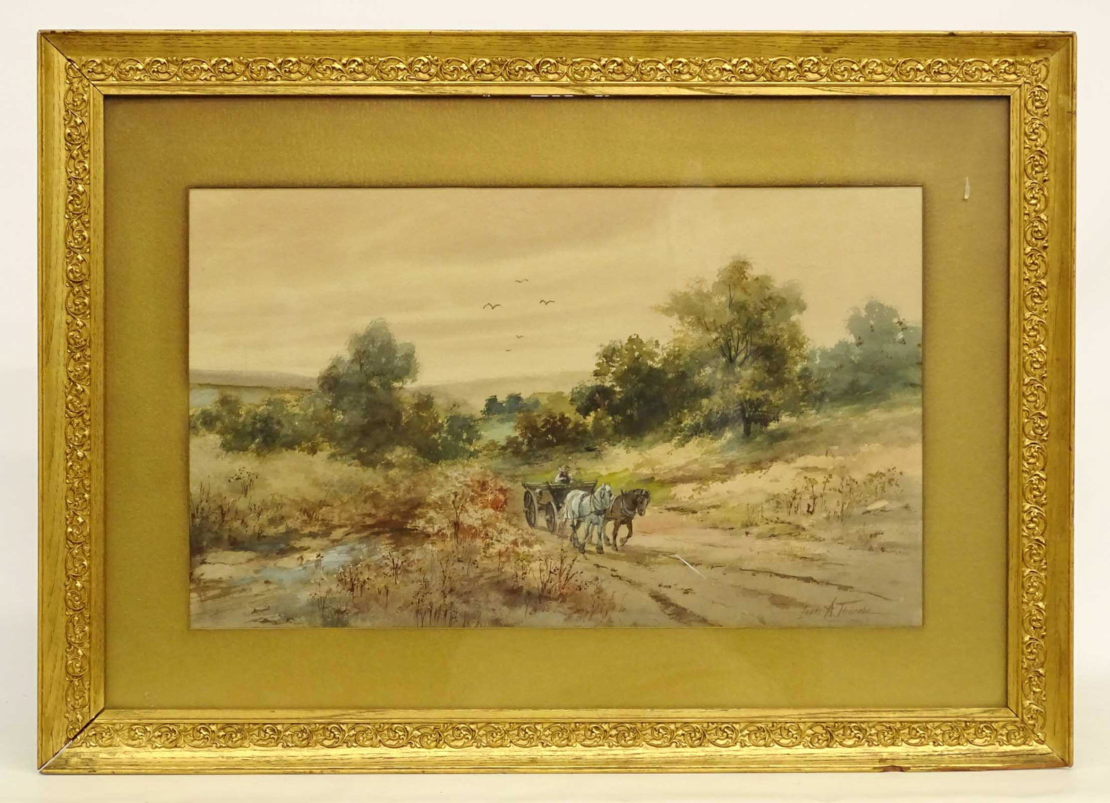 Continental School, Watercolor Landscape: Continental School, watercolor landscape, signed LRC, "Louis A. Thonebe". Sight 13 1/2" x 22 1/2".