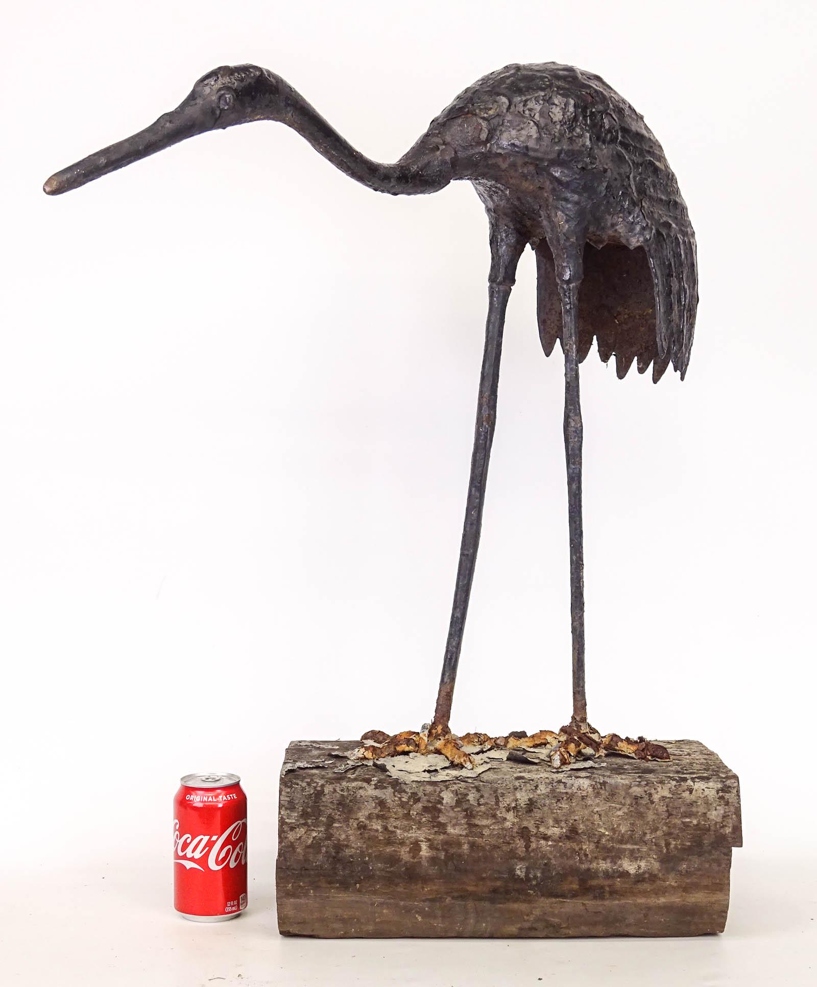Iron Yard Stork: Iron yard stork. Mounted on wood base. 26" x 30 1/2".