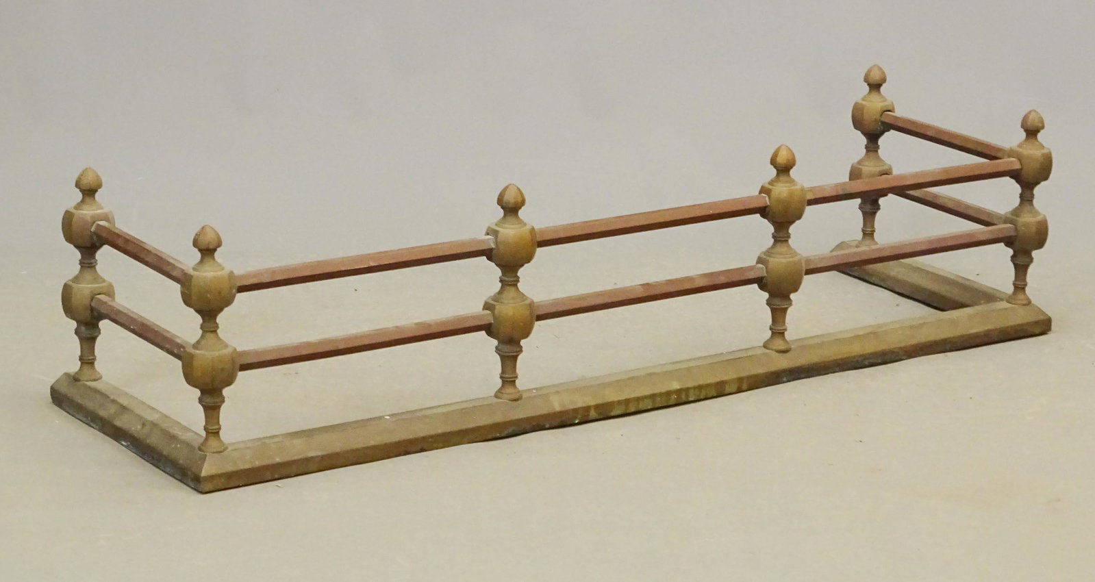 Fireplace Fender: Early brass fireplace fender. 44" x 14" x 10 1/2".