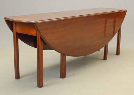 Mahogany Irish Wake Table: Contemporary mahogany Irish Wake style table. Top 83" x 18 1/2" with 20" Leaves, 29" Ht..