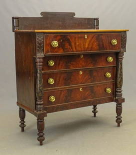 19th Empire Chest Of Drawers: Early 19th c. Empire chest of drawers. Stenciled columns. 43 1/2" x 22" x 51".