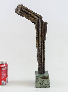 Robaudi Cast Bronze Sculpture: Robaudi cast bronze Brutalist sculpture on marble base. 16 1/2" Ht..