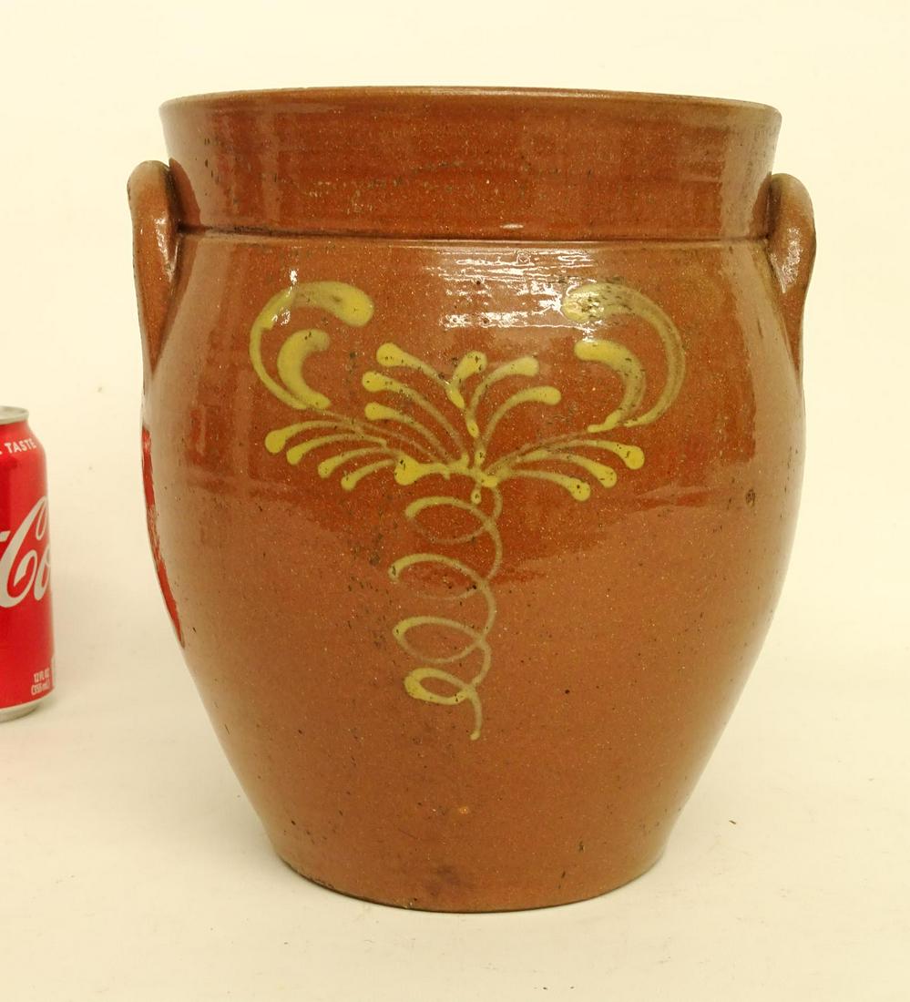 Redware Crock: Redware slip decorated crock (9 1/2" Ht.).