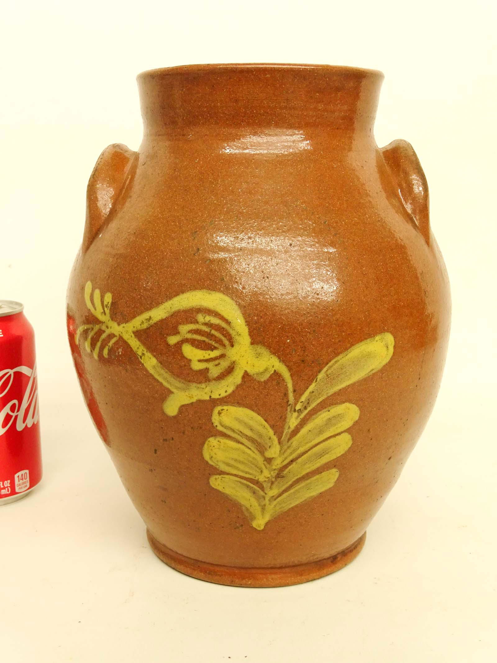 Redware Crock: Redware slip decorated crock (10 1/2" Ht.).