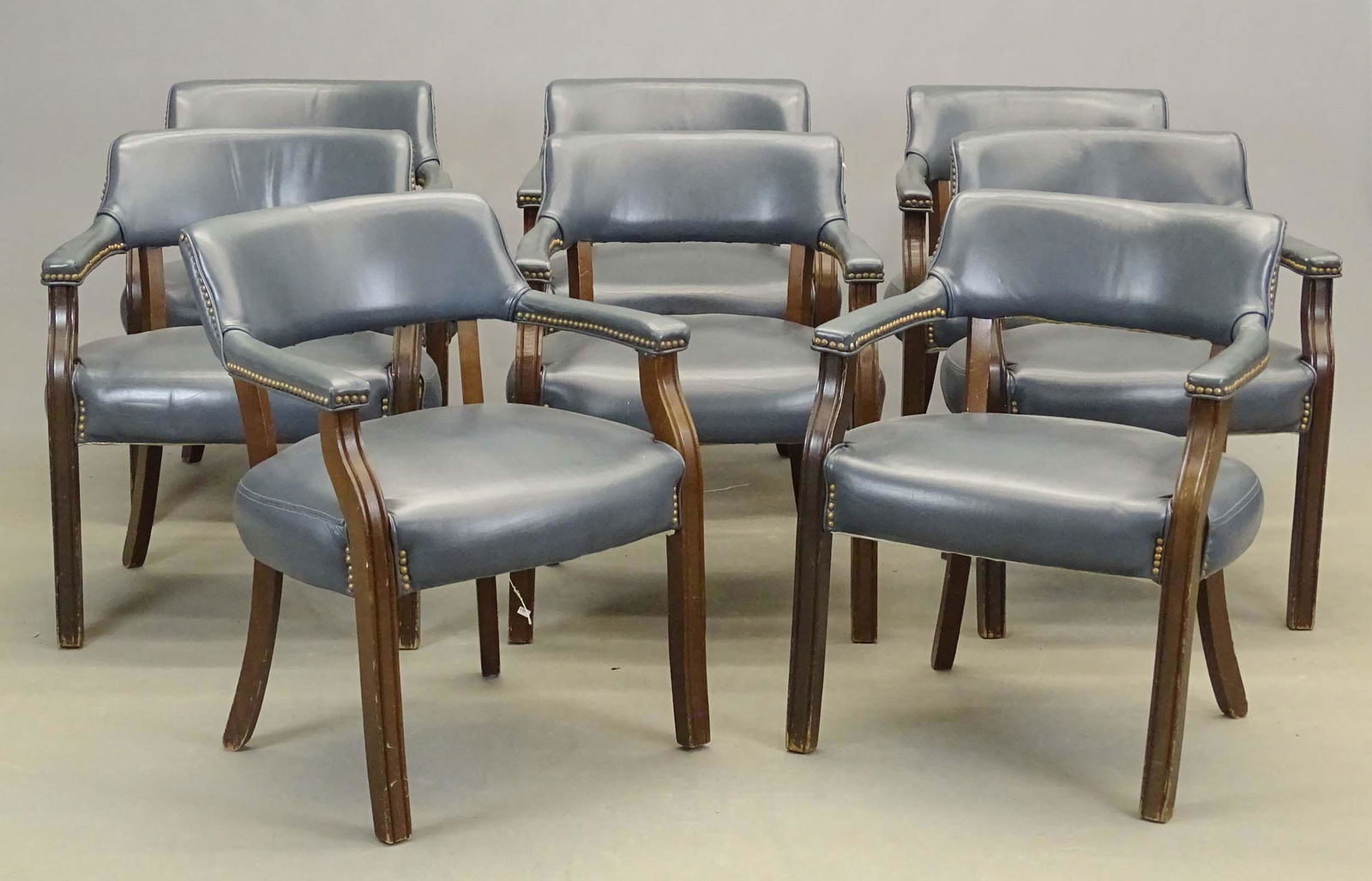 Set Of (10) Leather Covered Library Chairs (1 of 5)
