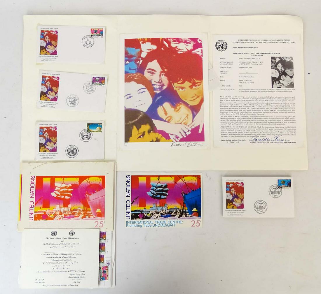 Richard Bernstein (20th Century): Richard Bernstein (20th Century), original lithographs and stamps designed and presented to Bernstein.