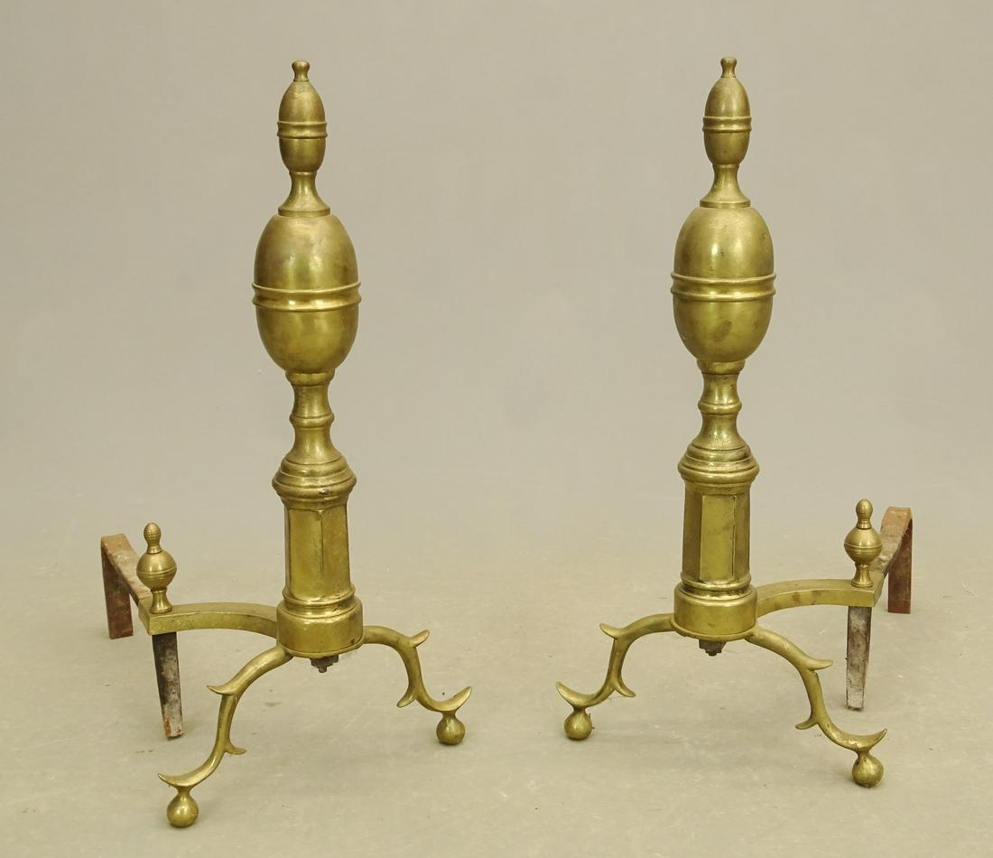 Pair 19th c. Brass Lemon Top Andirons (1 of 5)