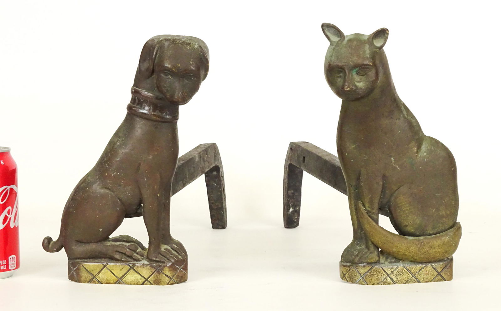 Pair Early Bronze Cat and Dog Andirons (1 of 3)