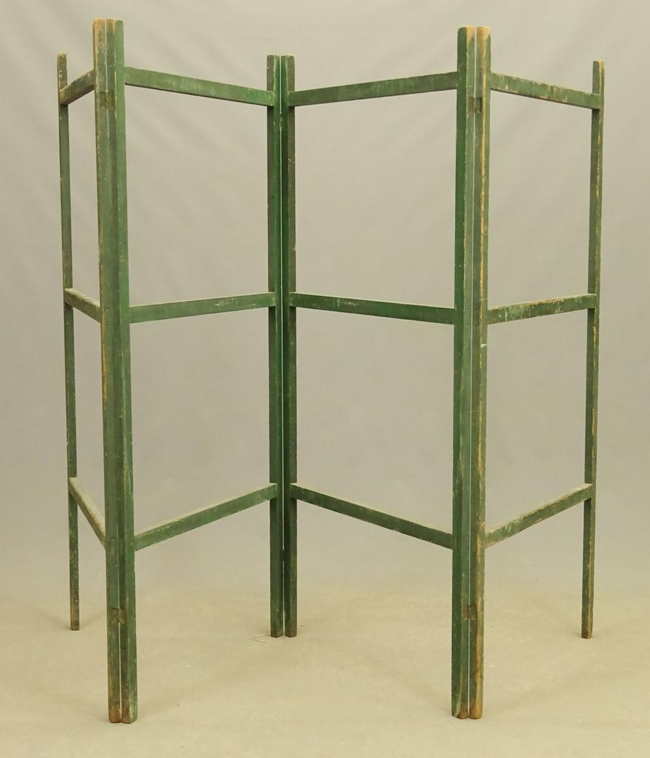 19th c. Quilt Rack: 19th c. four section quilt rack in green paint. Each section 30" x 59". Provenance: Estate of Philip And Kathleen Seibel, Catskill New York.