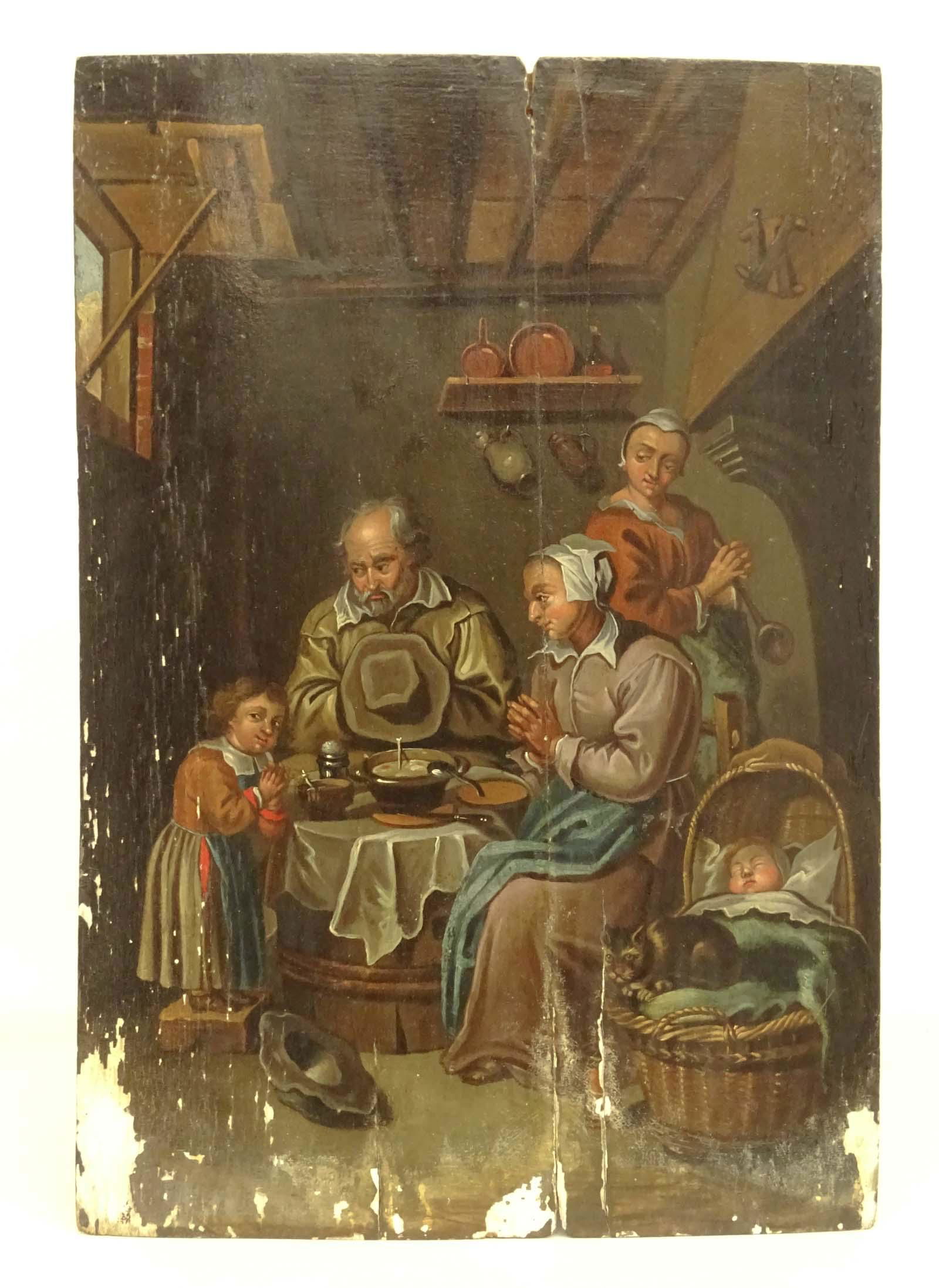 Early Flemish Old Master Type Painting: Early Flemish Old Master type painting. Oil on wood panel. As found. 24" x 16 1/2".