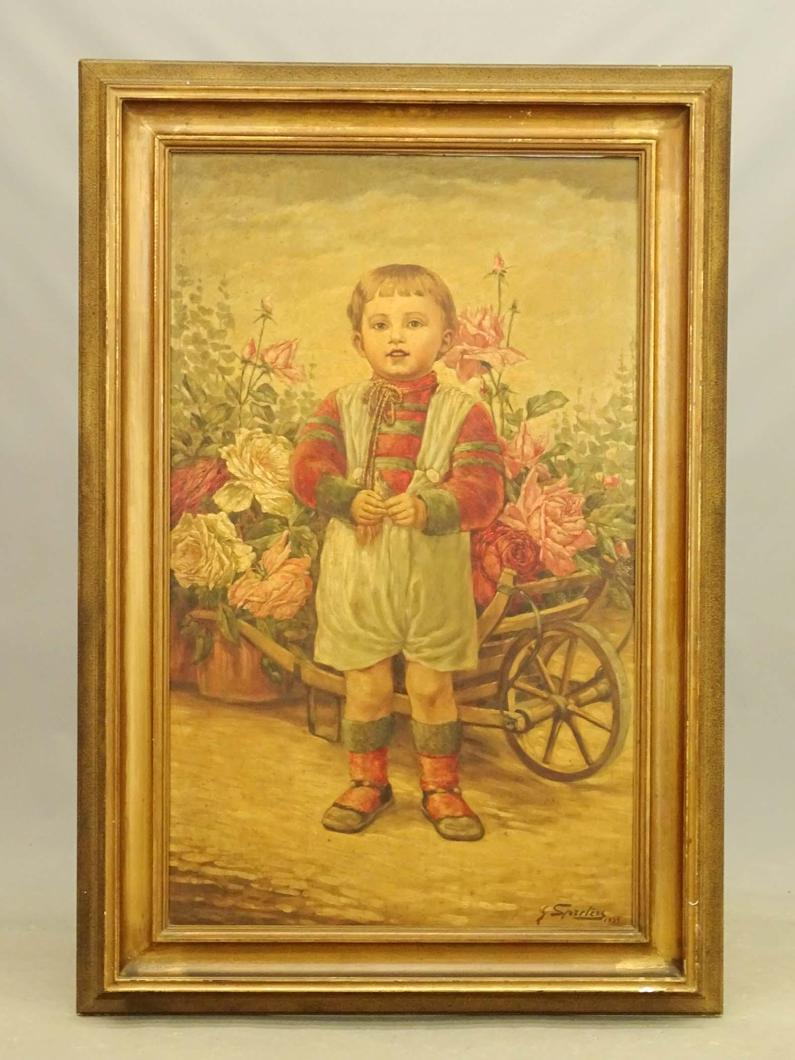 Continental School, Portrait of a Boy: Continental School, portrait of a boy. Oil on canvas. Signed LRC. 48" x 29".