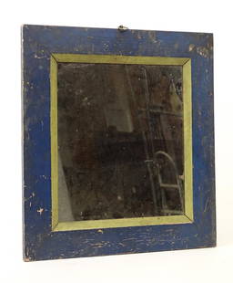 19th c. Mirror: 19th c. mirror in old blue and green paint. 15 3/4" x 14 1/2".