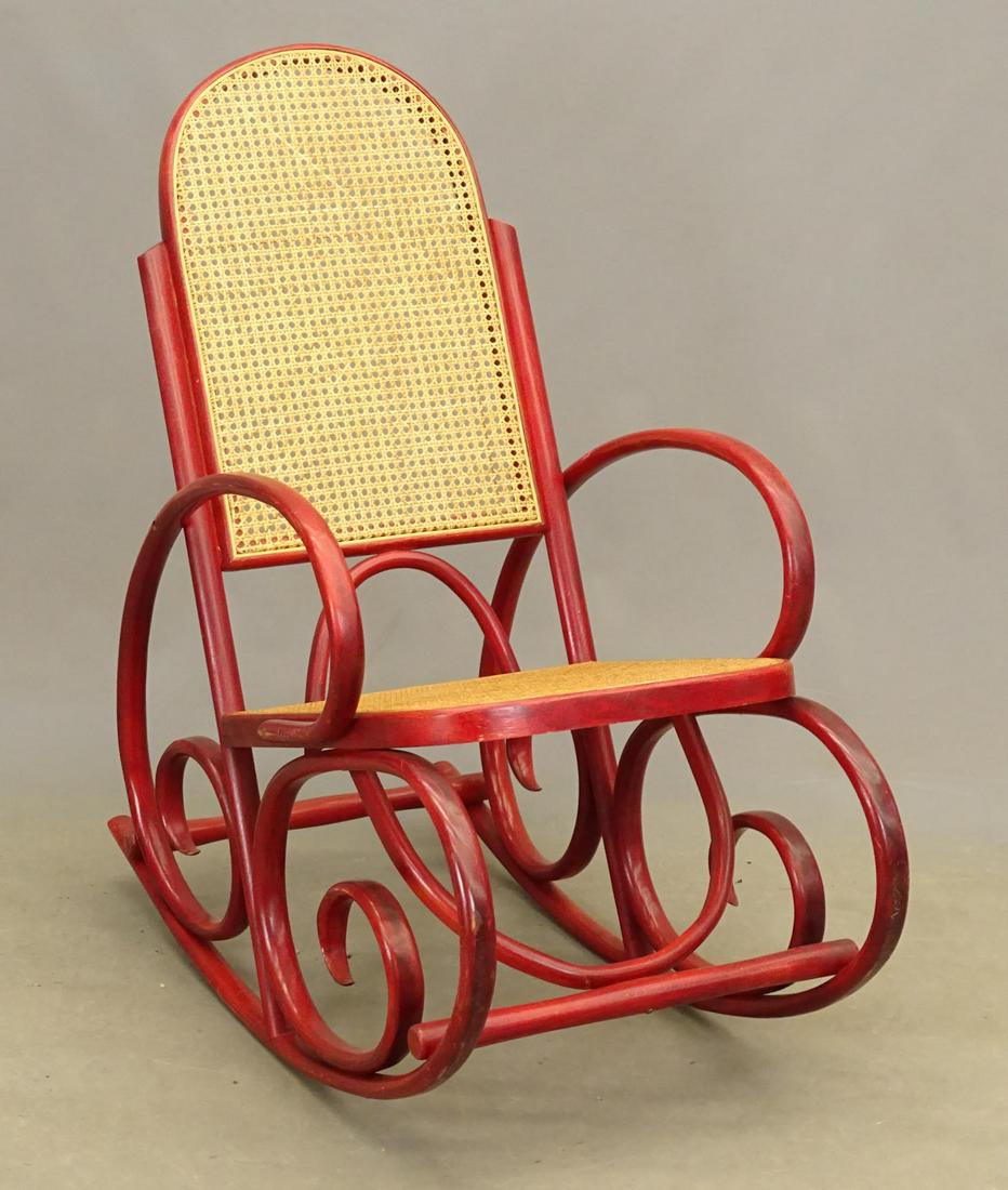 Bentwood Rocking Chair: Bentwood rocking chair in aniline red. 20" seat Ht., 39" overall Ht..