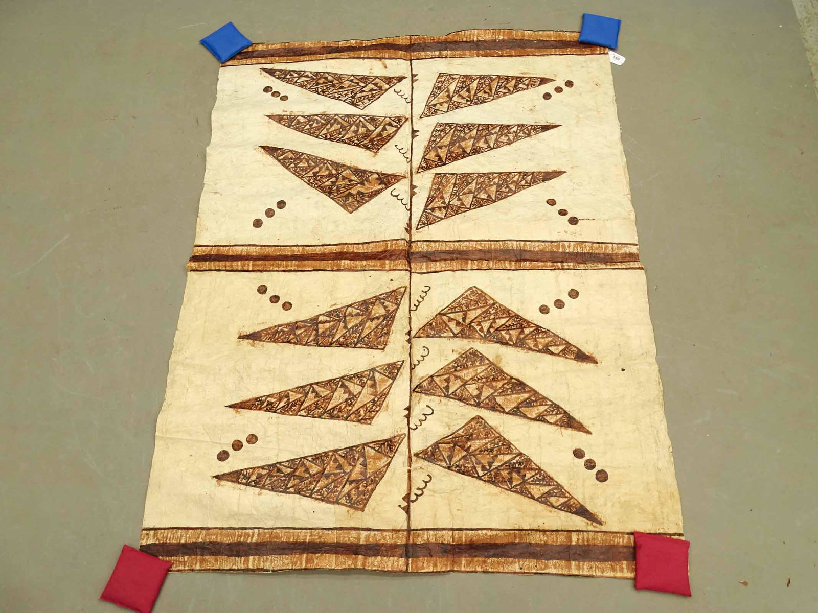 Vintage Polynesian Hand Painted Tapa: Vintage 71" bark cloth Polynesian Tapa. Hand painted sepia.
