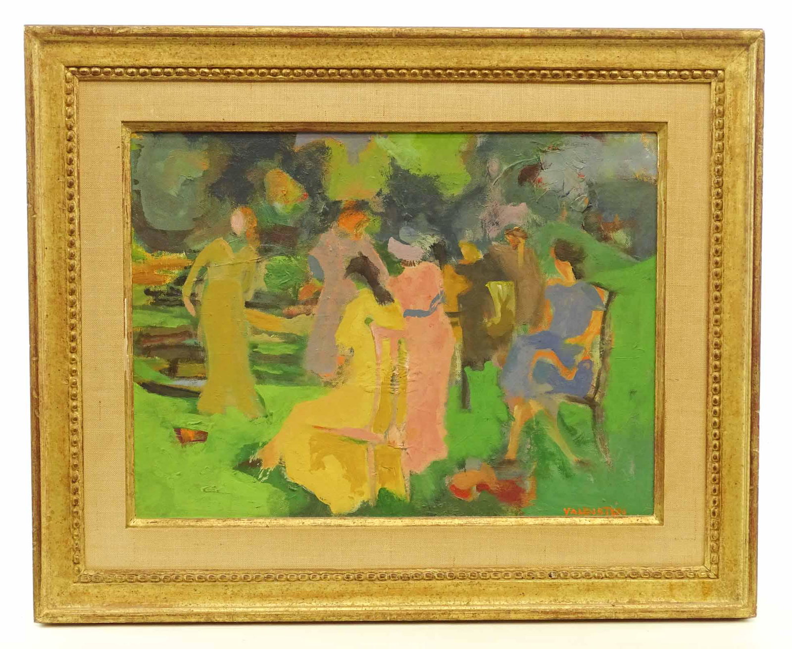 Alice Valenstein (1904-2002): Alice Valenstein (1904-2002), landscape with figure, oil on panel. Signed LRC. 12" x 16".