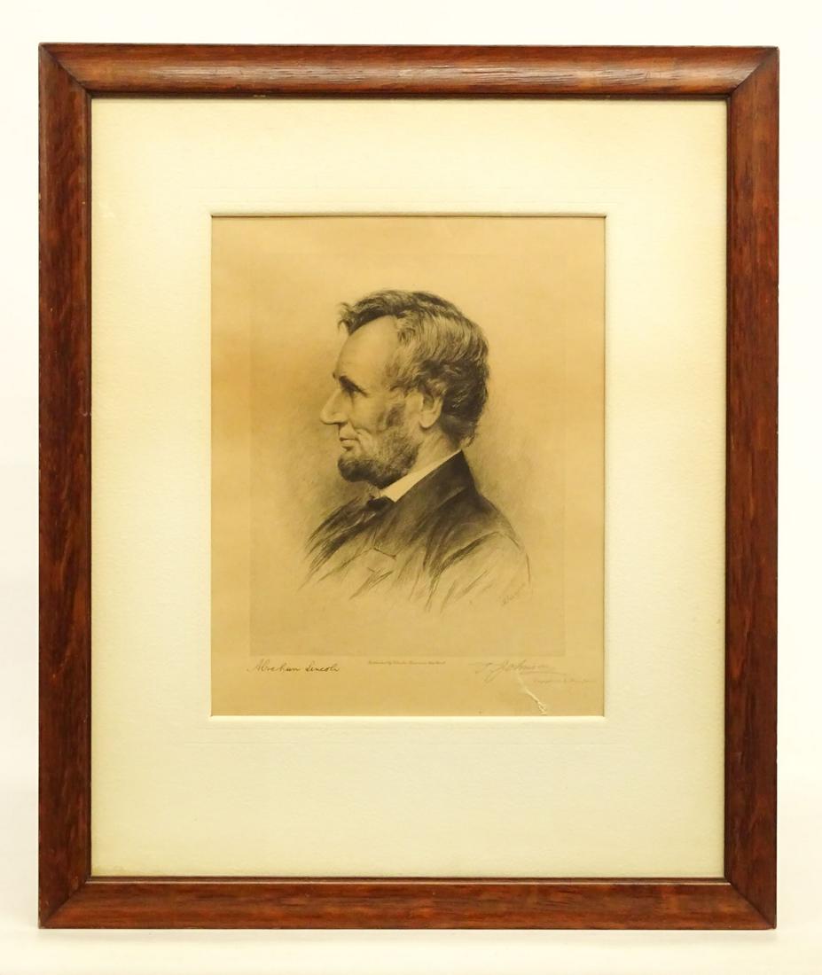 Early Print of Abraham Lincoln: Early print of Abraham Lincoln. Pencil signed Thomas Johnson. Some imperfections LRC. Sight 14" x 11".