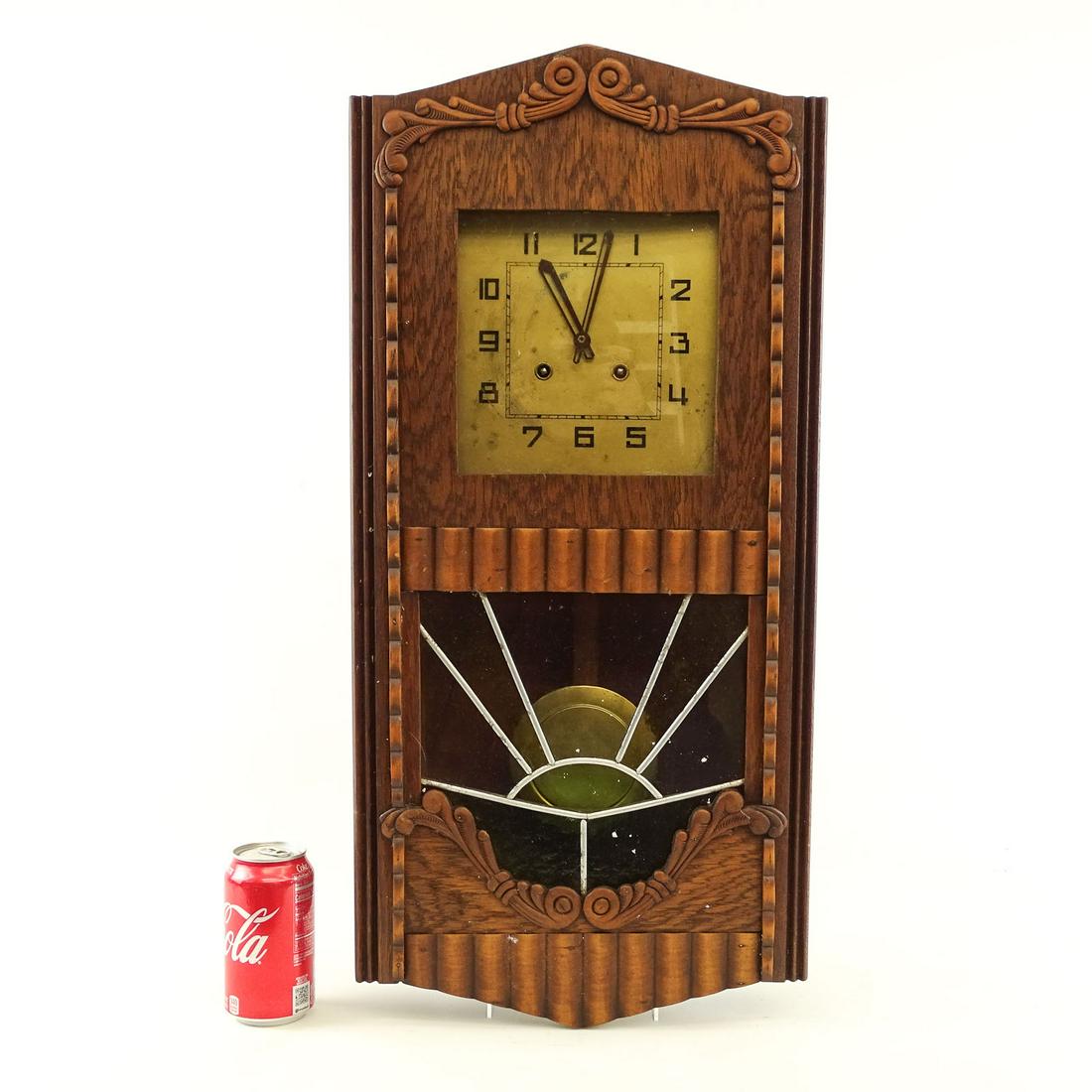 Continental Art Deco Wall Clock: Continental Art Deco wall clock. 13" x 5 1/2" x 27 1/2".