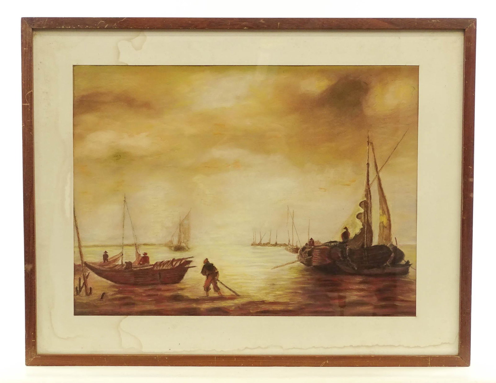 Continental School, Seascape: Painting: Continental School, seascape, pastel. Water stained mat. Sight 15" x 20 1/2".