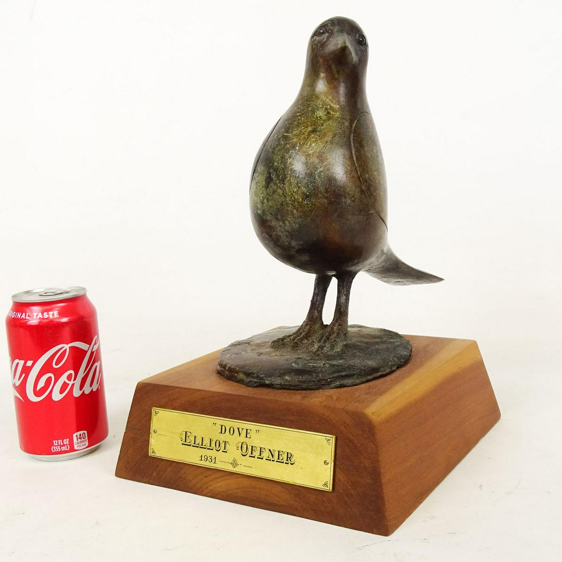 Elliot Offner (Mass. 1931-2010): Elliot Offner (Mass. 1931-2010), "Dove", bronze. Wooden base. Bronze 5" x 10" x 9 1/2".