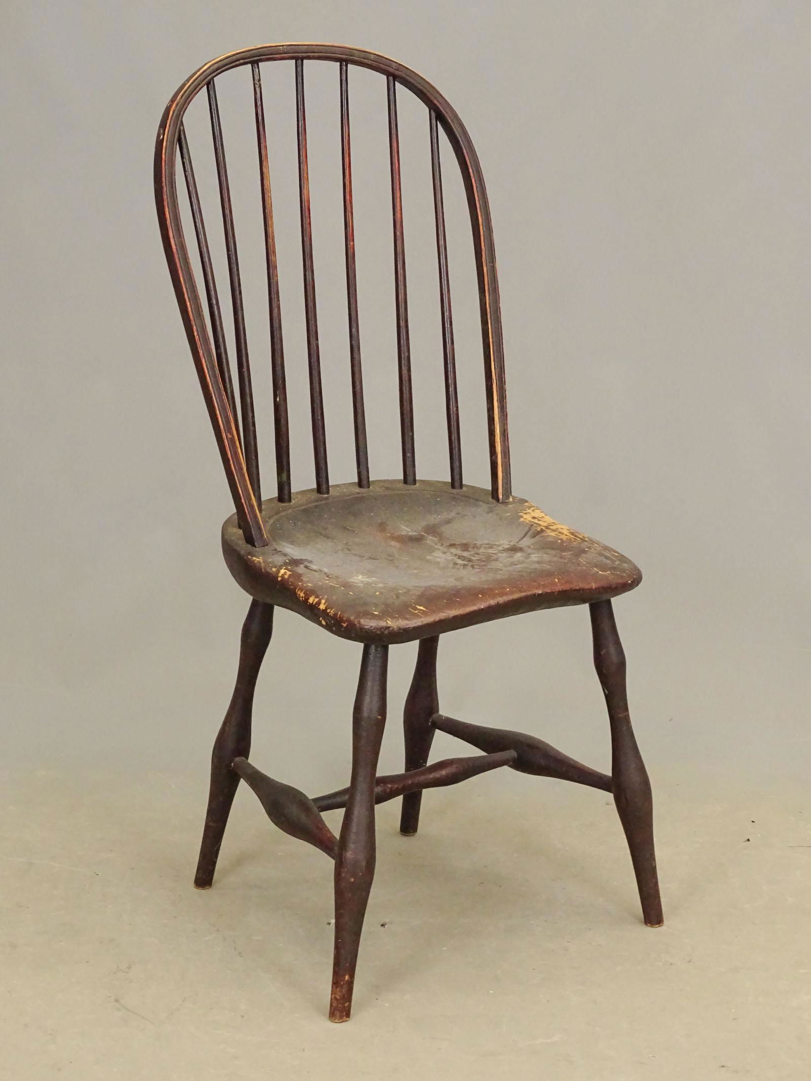 19th c. Windsor Chair: 19th c. hoopback Windsor chair. 18" seat Ht., 39" overall Ht.. Provenance: Estate of Philip And Kathleen Seibel, Catskill New York.
