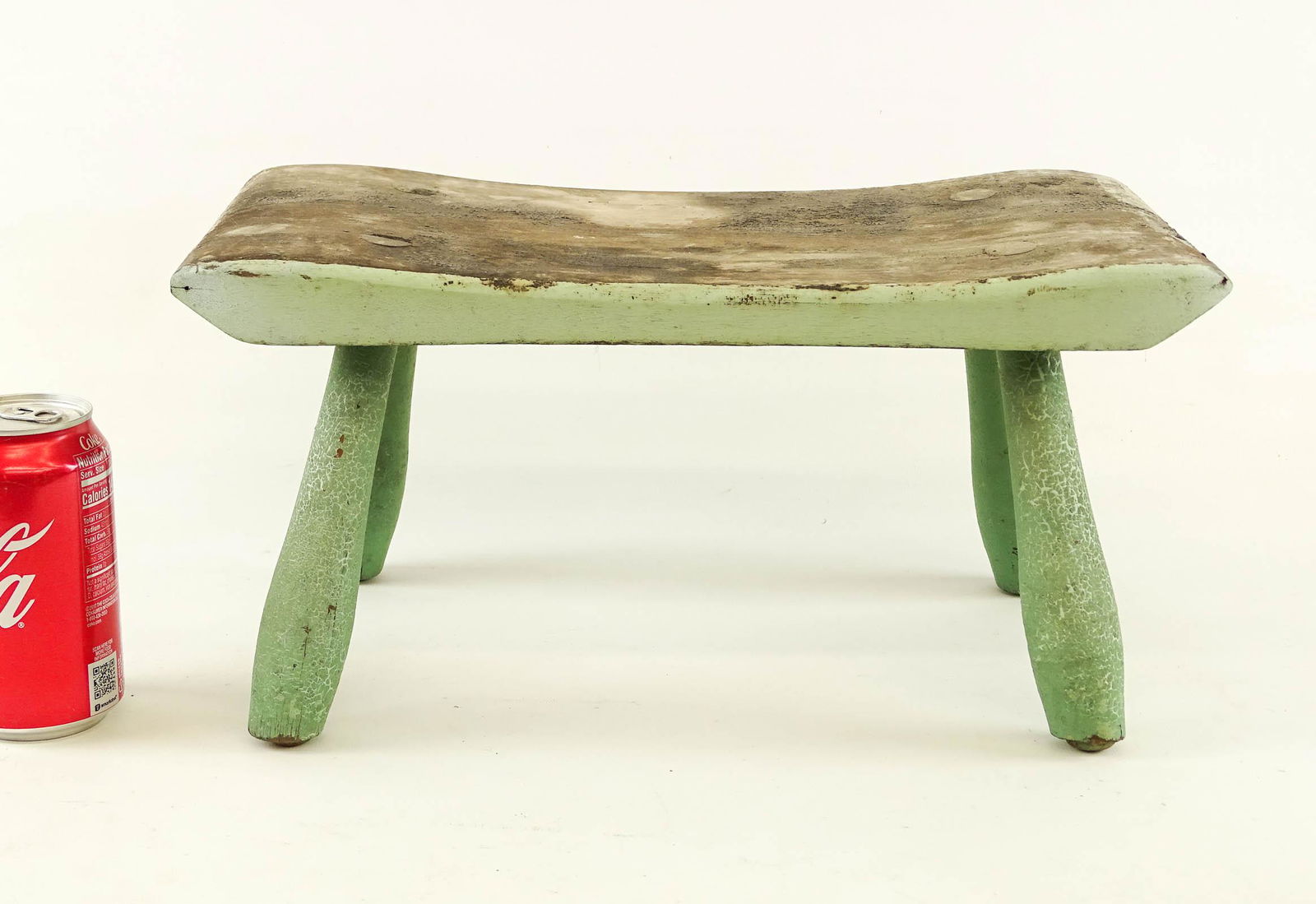 19th c. Stool: 19th c. stool in green paint. 15" x 7 1/2" x 71/2". Provenance: Estate of Philip And Kathleen Seibel, Catskill New York.