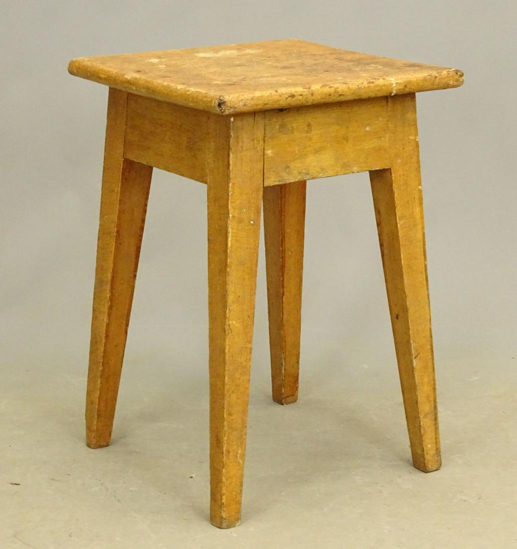19th c. Stand: 19th c. primitive stand in old paint. 16" x 16" x 23 1/2". Provenance: Estate of Philip And Kathleen Seibel, Catskill New York.