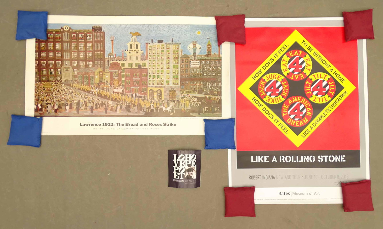 Signed Prints Lot: Lot including signed Robert Indiana exhibition poster and signed Ralph Fasanella poster.