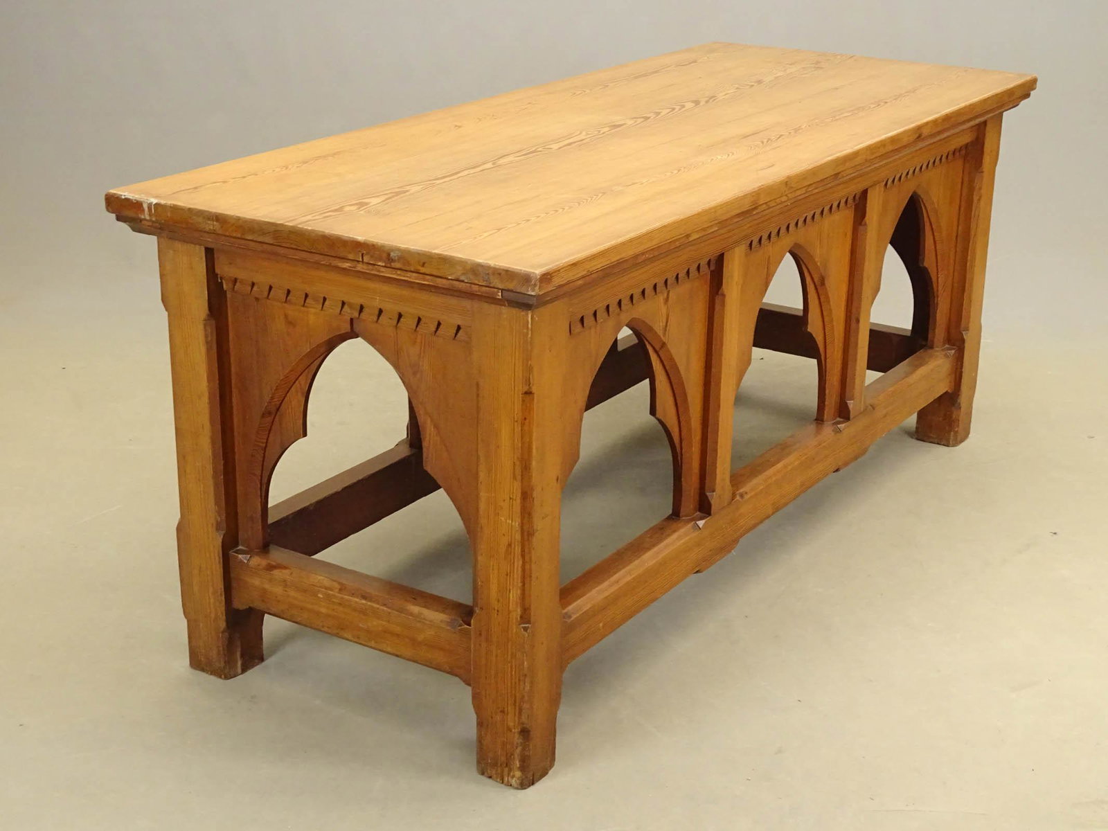 Gothic Library Table: Yellow pine Gothic library table. 29 1/2" x 73" x 30 1/4".