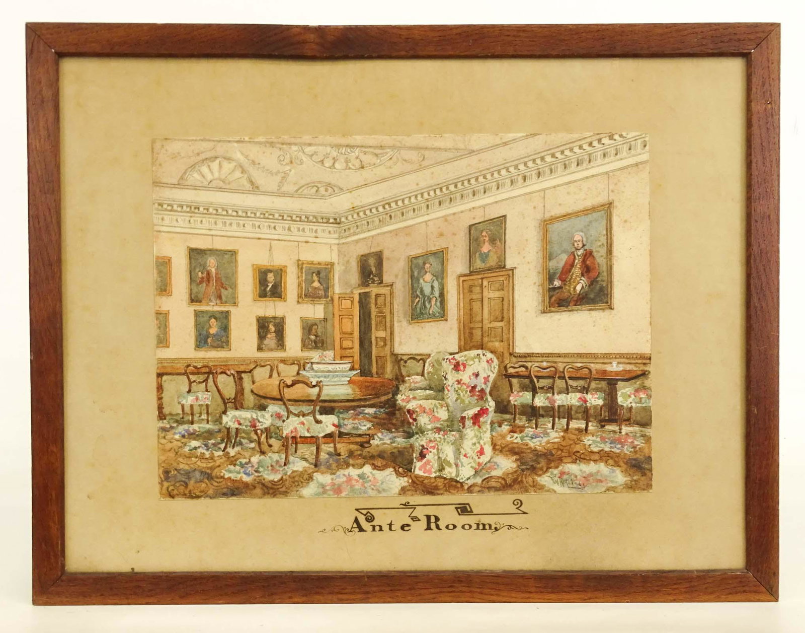 William Reid Mainds (active 1885): William Reid Mainds (active 1885), "Ante Room", watercolor on paper. Sight 10 3/4" x 14 3/4".