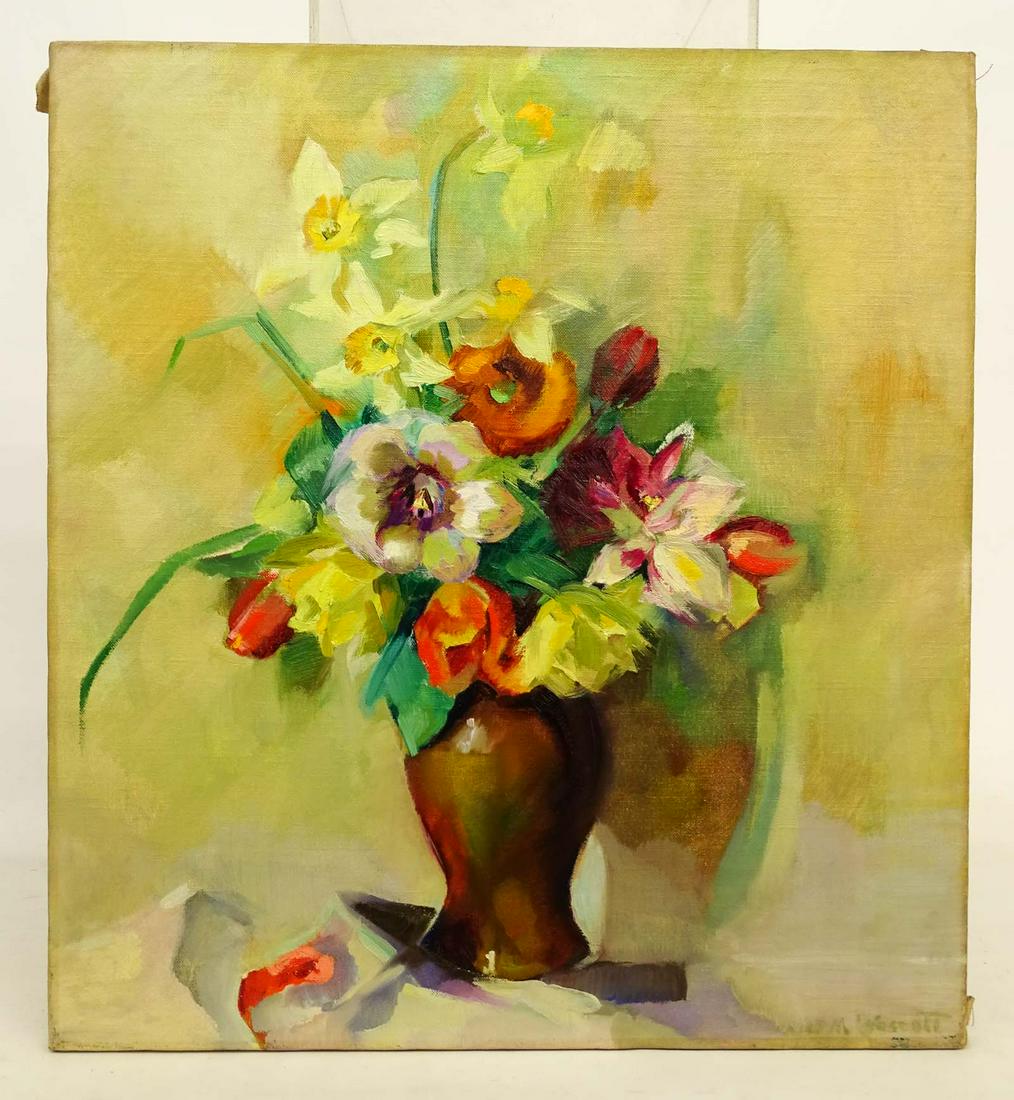 Sue May Gailey Wescott Gill (1887-1989): Painting: Sue May Gailey Wescott Gill (1887-1989), floral subject. Oil on canvas. 26" x 24".