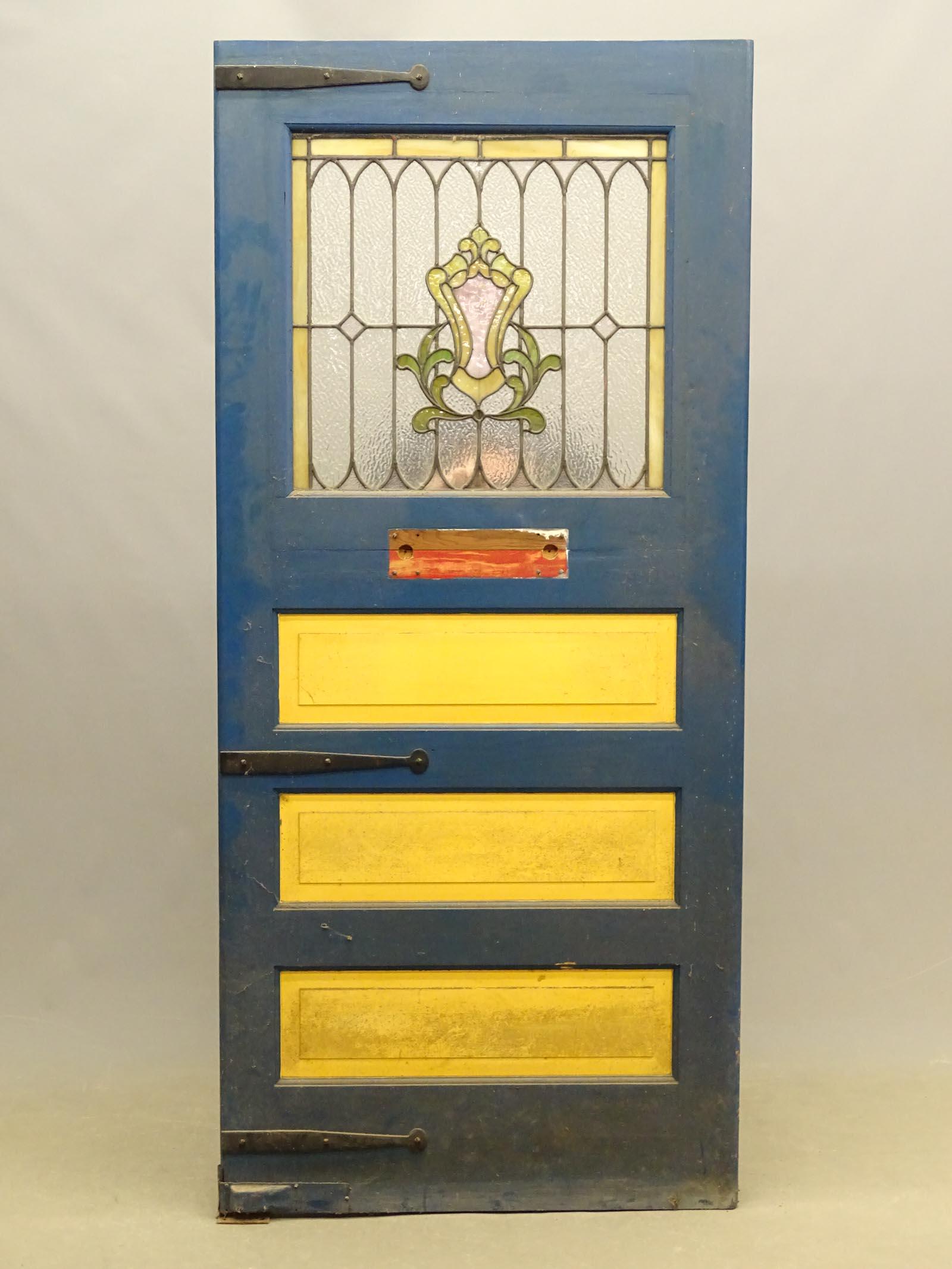 Door with Leaded Glass Window: Door with leaded glass window. 35 1/2" x 79".