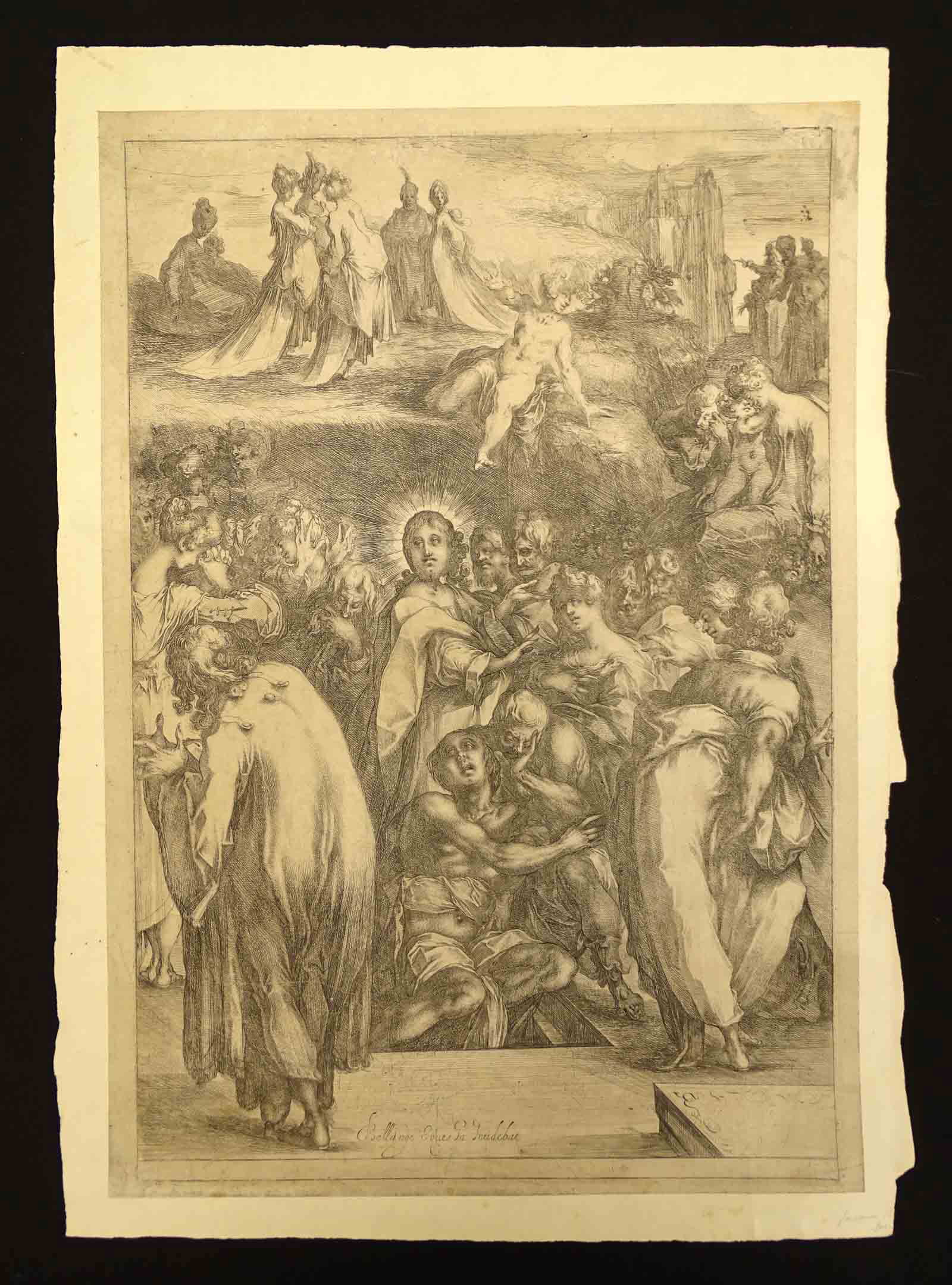 Jacques Bellange (c.1575-1616/38): Jacques Bellange (c.1575-1616/38), "The Raising of Lazurus". Etching. Mounted. 19" x 13 1/4".
