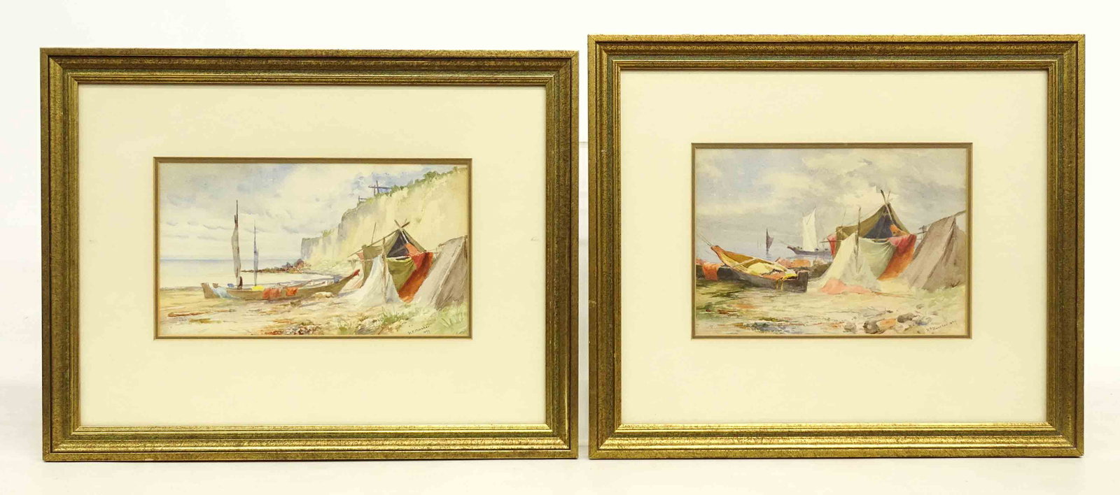 Harriet "Hattie" Foster Beecher (1854-1915): Harriet "Hattie" Foster Beecher (1854-1915), (2) seascapes, watercolors. Sights 7 1/2" x 10 1/2" and 6 1/2" x 11 1/2".