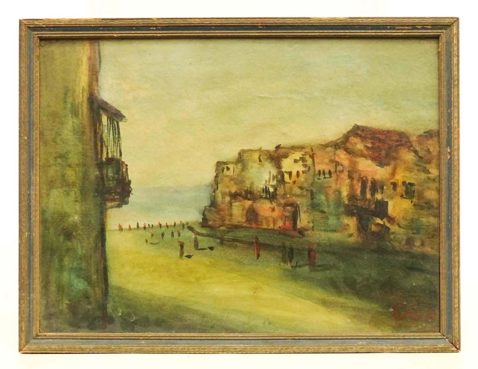 Continental School, Waercolor: Continental School, watercolor, landscape with buildings and figures. Signed indistinctly LRC. Sight 11 1/2" x 15 3/4".