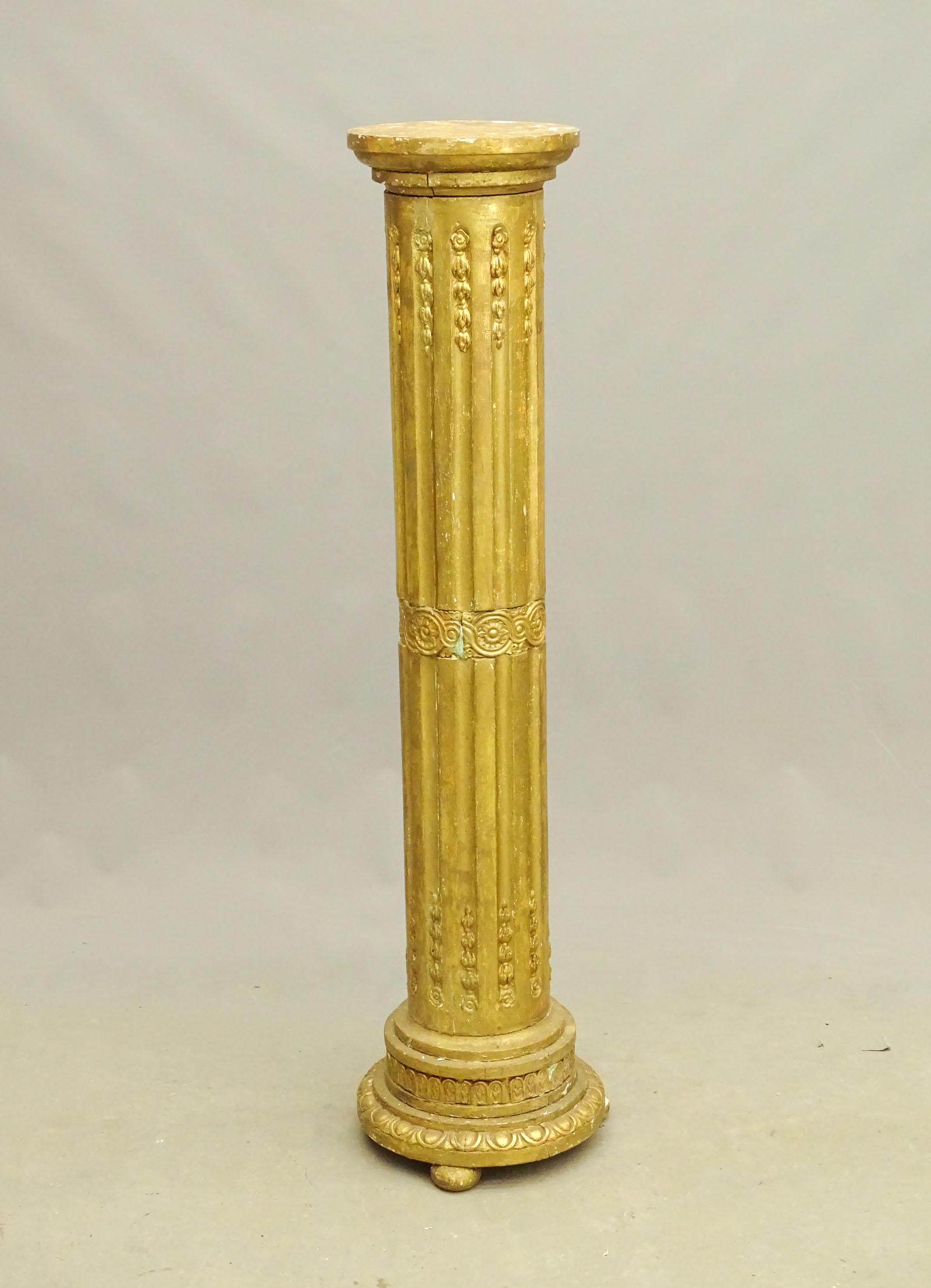 Pedestal: Early plaster and wood pedestal. As found. 9" D., 46" Ht..
