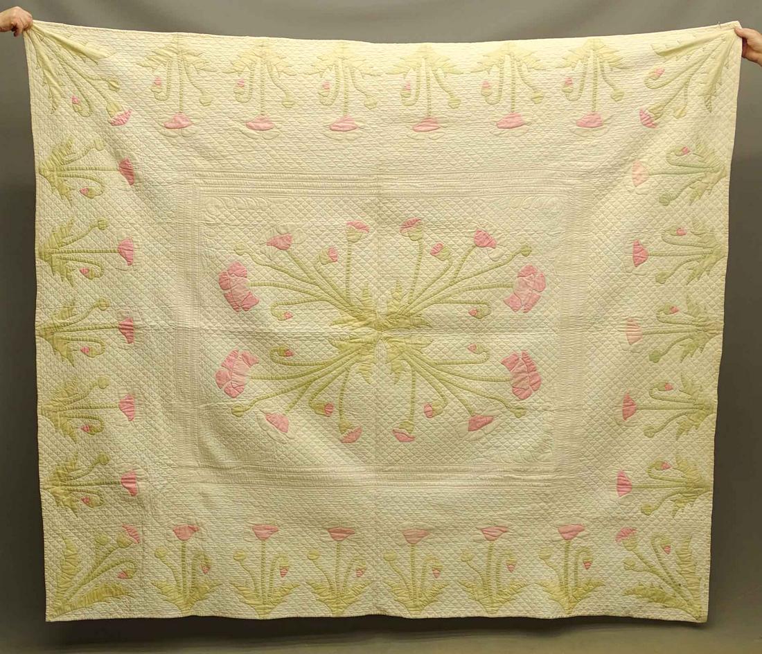 Quilt: C. 1920's Marie Webster floral applique quilt. 74" x 80".