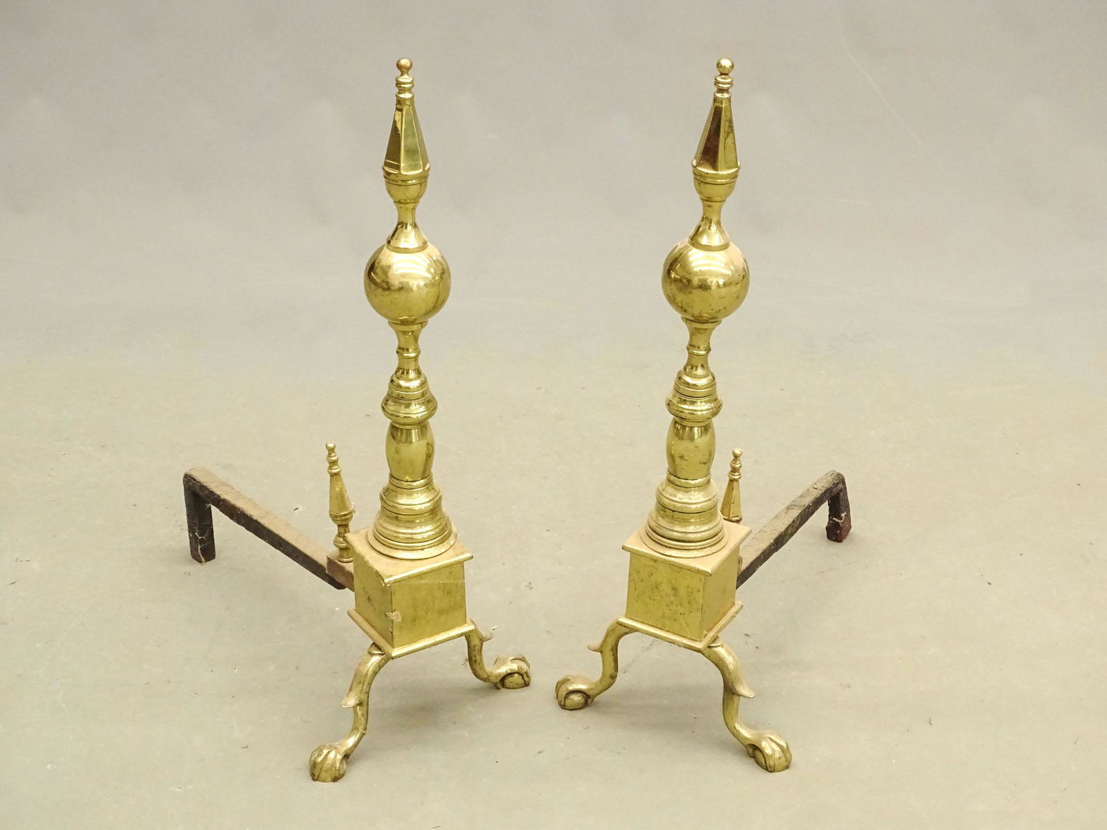 Pair of Brass Urn Top Andirons (1 of 3)