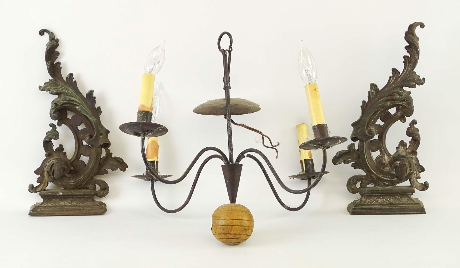 Misc. Lot: Misc. lot including chandelier and (2) andirons.